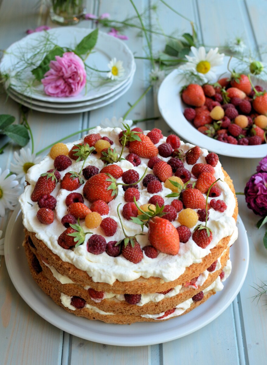 Swedish Midsummer Cake With Berries And Cream Lavender And Lovage
