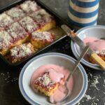 Jam & Coconut Sponge with Pink Custard